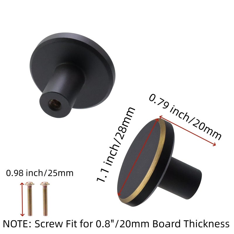 Mcredy Cabinet Handles Black Round Drawer Knobs Pulls 1.1 Inch Simple Dresser Door Knobs with Screws for Kitchen Bathrooms Drawer, 2 Packs - Image 2